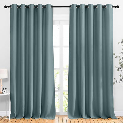 NICETOWN Room Darkening Curtains Extra Long 110 Inches, Grommet Thermal Insulated Weighted Window Treatments for Living Room/Farmhouse, W66 x L110, Greyish Blue, 2 Panels