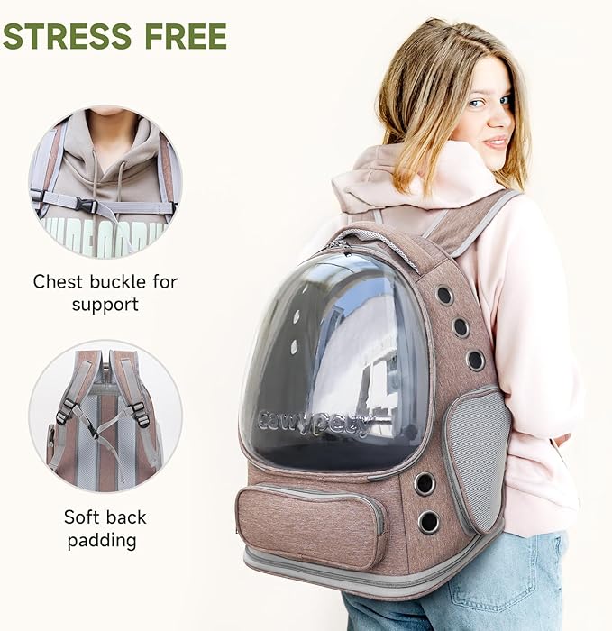 Cat Backpack Carrier, Breathable Cat Carrier Large Space Bubble Pet Backpack for Kitty Small Dog up to 15lbs, Transparent & Foldable Pet Carrier for Travel Hiking-Mewly Pet