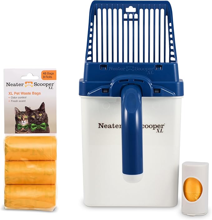 Neater Pet Brands Neater Scooper XL Cat Litter Scoop, 60 Refill Bags – Extra-Large Capacity Mess-Free Cat Litter Scooper with Bag for Large & Multiple Cats, Spill-Proof Litter Box Scooper with Holder-Mewly Pet