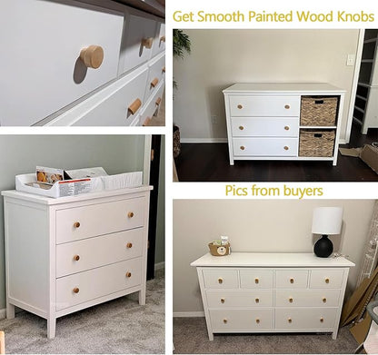 16PCS Wood Knobs Flat Top Round Cabinet Knobs Natural Wooden Dresser Drawer Pulls (Diameter: 35mm/1.38 inch, Height: 25mm/0.99 inch)