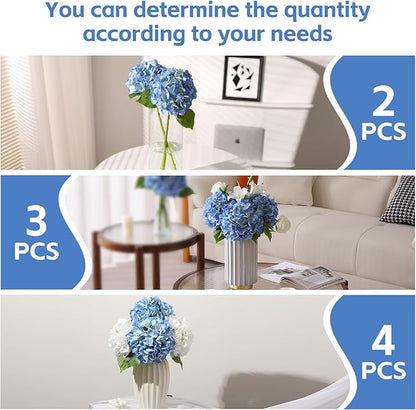 Nubry 22.44In Blue Hydrangea Artificial Flowers, 3Pcs Latex Faux Real Touch Large Hydrangea Flowers with Long Stems & Leaves for Home Office Decor Wedding Party Arrangements(Blue)