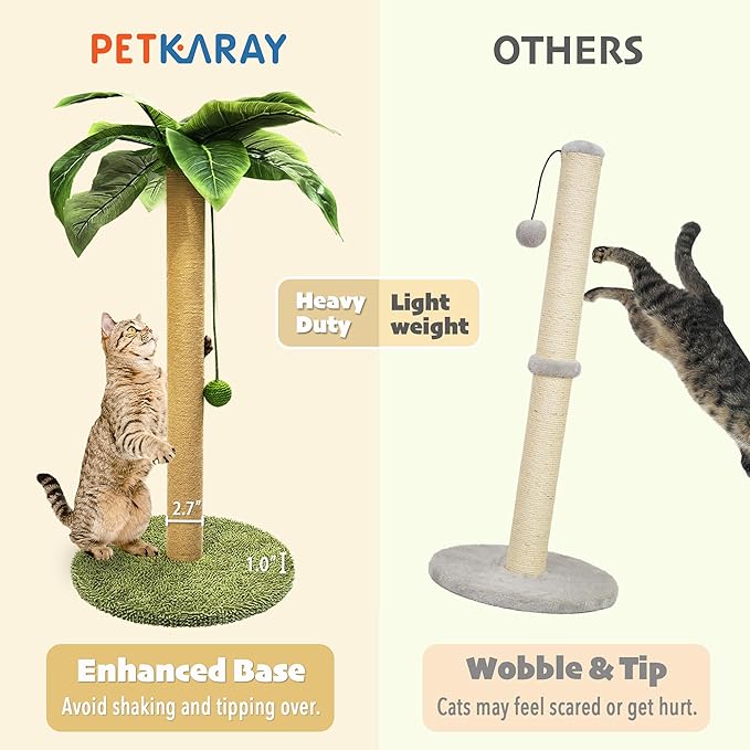 PETKARAY Cat Scratching Post, 36" Tall Palm Tree Cat Scratching Post, Sisal Cat Scratcher with Toy Ball for Indoor Kittens, Large Size-Mewly Pet