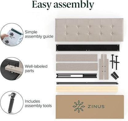 ZINUS Ibidun Upholstered Platform Bed Frame, Mattress Foundation, Wood Slat Support, No Box Spring Needed, Eco Friendly WonderBox (TM), Easy Assembly, Soft Beige, Queen