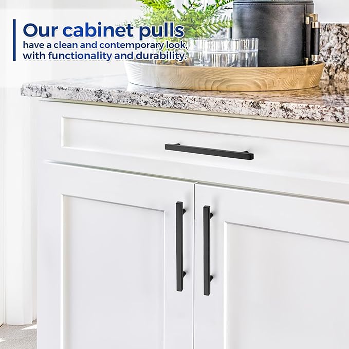 JOY DECOR 60 Pack 6-1/4 Inch Matte Black Square Cabinet Handles Stainless Steel Cabinet Hardware Pulls for Kitchen and Drawers with 8-13/16 Inch Overall Length