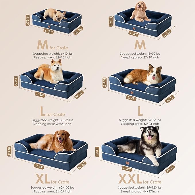 EHEYCIGA Orthopedic Dog Beds for Extra Large Dogs, Waterproof Memory Foam XL Dog Bed with Sides, Non-Slip Bottom and Egg-Crate Foam Big Pet Couch Bed with Washable Removable Cover, Navy-Mewly Pet