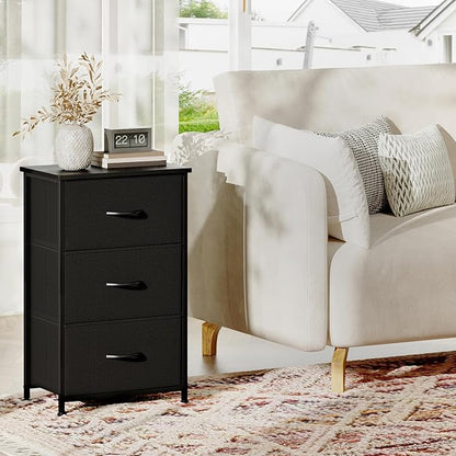 Somdot Dresser for Bedroom with 3 Drawers, Storage Organizer Chest of Drawers with Removable Fabric Bins for Closet Bedside Living Room Laundry Entryway Hallway, Black