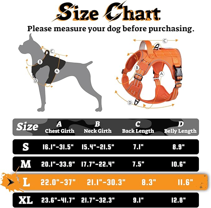 rabbitgoo Dog Harness for Large Dogs No Pull, Tactical Service Pet Vest with Molle and Control Handle, Adjustable and Reflective Military Harness for Easy Walking and Training, Orange, L-Mewly Pet