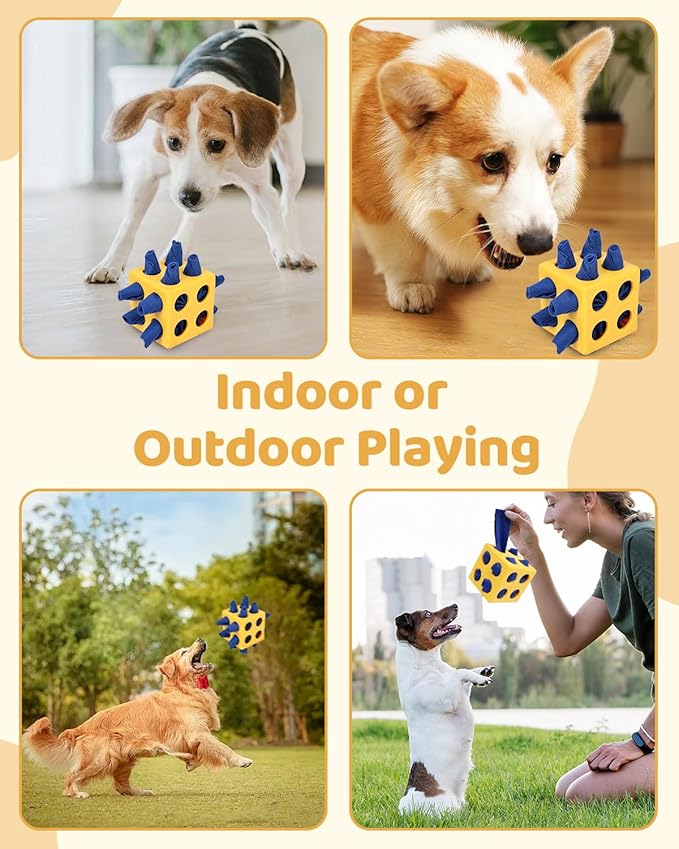 Interactive Puzzle Dog Toy Encourage Natural Foraging Skill, Durable Dog Enrichment Toy Snuffle Cube Cloth Strip with Hide & Seek Food, Slow Feeder for Mind Stimulate & Stress Relief (Yellow)-Mewly Pet