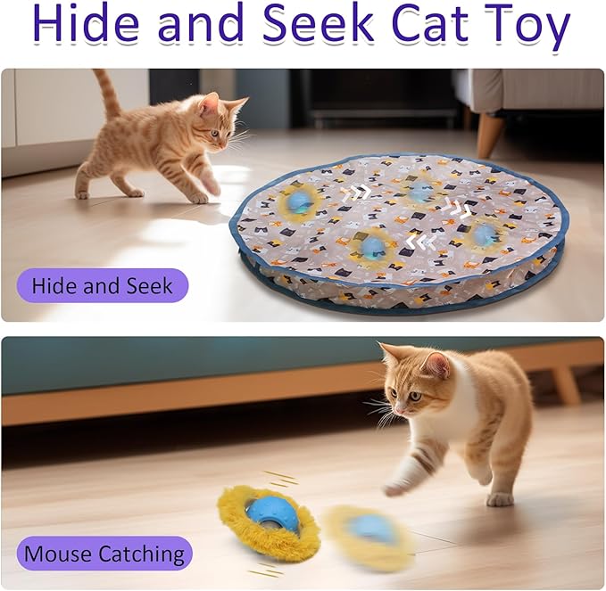 Interactive Cat Toys Ball Fast Rolling in Pouch, Motion Activate Chirping Cat Toy Hide and Seek Mouse Catching Game (Blue)-Mewly Pet