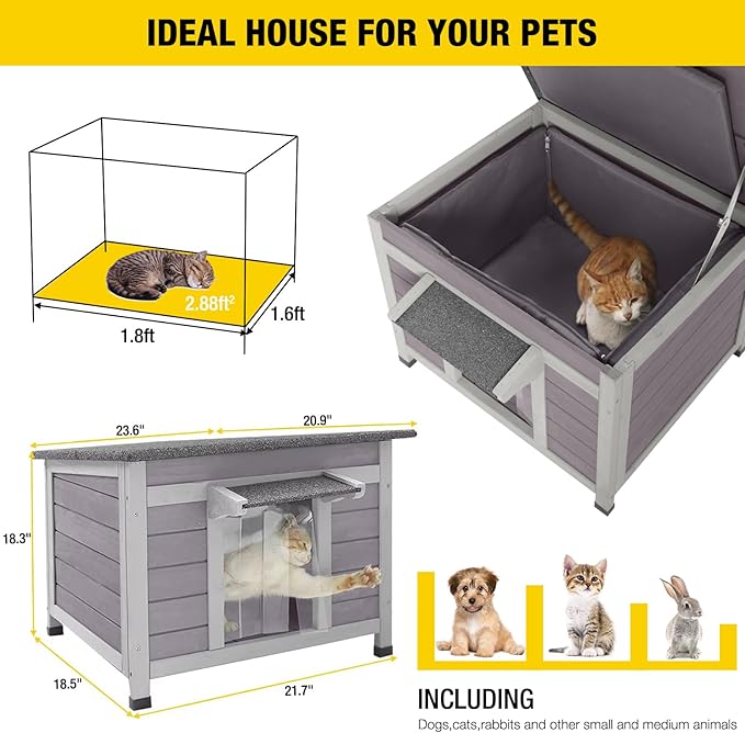 Cat House for Outdoor Cats Insulated Feral Kitty Shelter with Warm Liner for Winter Waterproof Rabbit Hutch for Bunnies,Cats-Mewly Pet