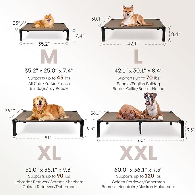 Heeyoo Elevated Dog Bed, Cooling Raised Pet Cot with Chew Proof Washable Breathable Mesh and Metal Frame, Portable Dog Cot Bed with No-Slip Feet for Outdoor or Indoor Use-Mewly Pet