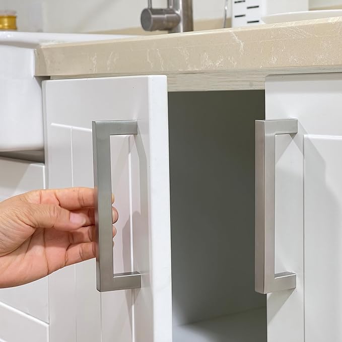 Cabinet Pulls Brushed Nickel Cabinet Handles Square Drawer Pulls, 40 Pack 6-1/4 Inch Stainless Steel Kitchen Door Cupboard Cabinet Handles, Cabinet Hardware Drawer Handles, 160mm Hole Centers
