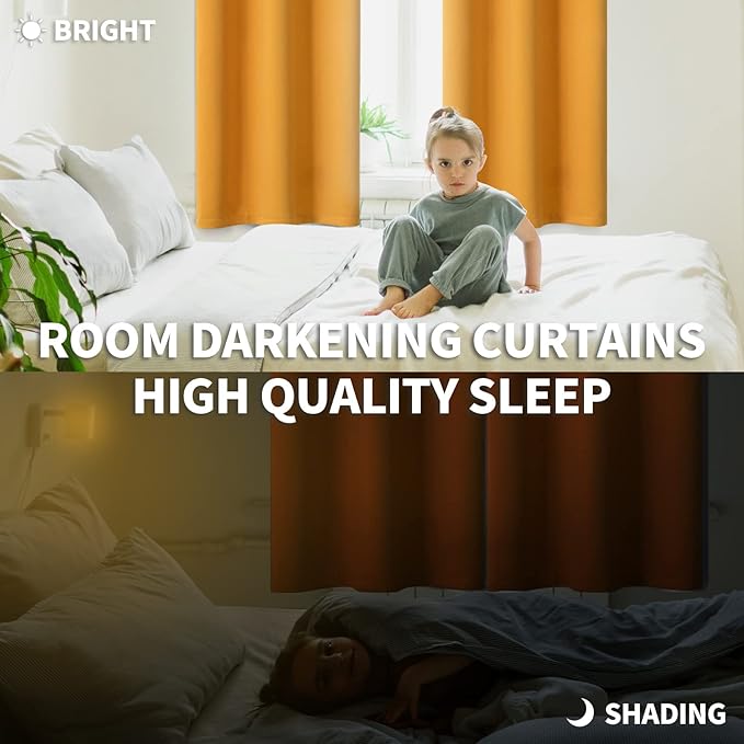 BGment Room Darkening Curtains 84 Inches Long - Grommet Thermal Insulated Drapes Window Treatment Curtains for Bedroom, 2 Panels, 52 x 84 Inch, Mustard Yellow