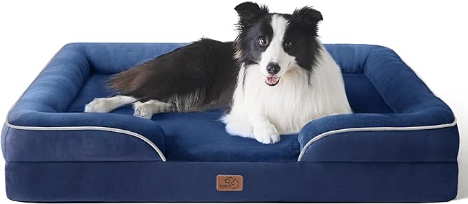 Bedsure Orthopedic Dog Beds Large Sized Dog - Washable Large Dog Cat Bed Waterproof, Comfort Dogs Couch Sofa with Washable Removable Cover, Pet Bed with Nonskid Bottom, Blue Navy, 35"-Mewly Pet
