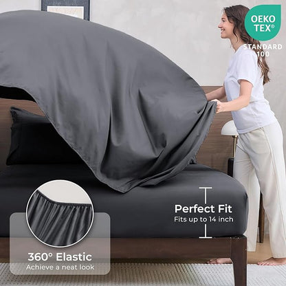 HEVUMYI 120x98 Oversized King Comforter Set Dark Grey- 7-Piece All Season Bed in a Bag Oversized King, Soft Bedding Set with Comforter, Flat Sheet, Deep Pocket Fitted Sheet, Pillowcases, Pillow Shams