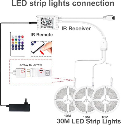 DAYBETTER 100 ft Outdoor Led Strip Lights Waterproof, Smart Light Strips with App Voice Control Remote, 5050 RGB Music Sync Color Changing Led Lights for Bedroom, Room Decor (3 Rolls of 32.8 ft)