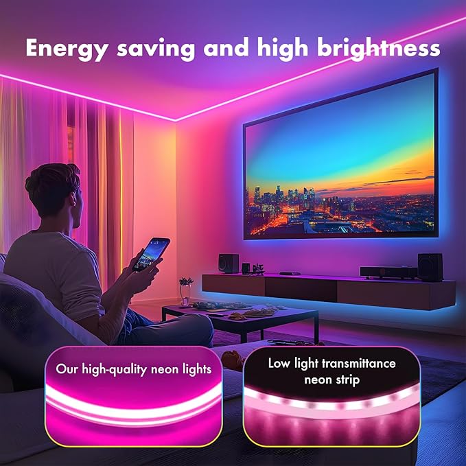 Neon Rope Lights, JIAMEI 19.6FT RGB LED Strip Lights, App Control, IR Remote, Music Syncing, Outdoor IP67 Waterproof, Flexible Strip Cuttable for BedHead,Underbed,Ceiling,Background Wall