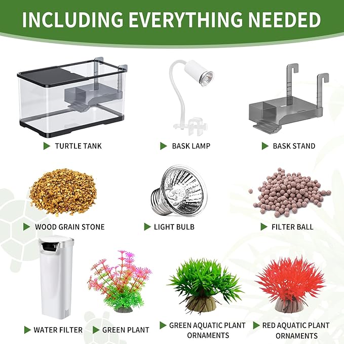 (Tank + Light + Filter + Filter Balls) Turtle Tank Kit, Turtle Tank Starter Kit,Bottom Drainage, Multi-Function Areas for Turtles, Crabs,Fishes, Amphibians,Reptiles. (15.75 x 8.64 x 8.64 Inch)-Mewly Pet