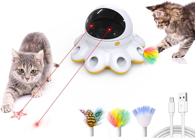 ORSDA Cat Laser Toy, 2-in-1 Interactive Automatic Motion Activated Moving 8 Holes Whack A Mole Feather, USB Rechargeable Electronic Smart Sensor Kitten Toys for Indoor Exercise-Mewly Pet