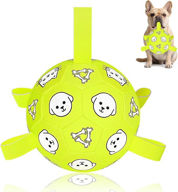 Dog Toys, Durable Dog Soccer Ball with Straps, Interactive Dog Toys, Water Fetch Ball for Tug of War, Puppy Toys for Indoor/Outdoor – Fun Dog Birthday Gift for Small & Medium Dogs, 6 Inch-Mewly Pet