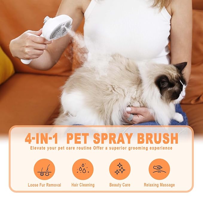 Cat Steam Brush-3 in 1 Pet Brush,Dog Shedding Tool Self Cleaning Pet Spray Depilation Comb with Release Button,Dog Steam Brushs,Cat Grooming Supplies for Long Short Haireds-Mewly Pet