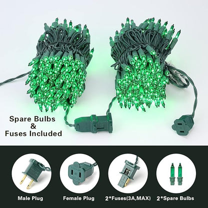 ODEETRONIC Green Christmas Lights, 21.63ft 100 Count Incandescent Christmas Mini Lights Connectable, 120V UL Certified St. Patrick's Day Light Outdoor Tree Light Waterproof for Indoor Party Decoration