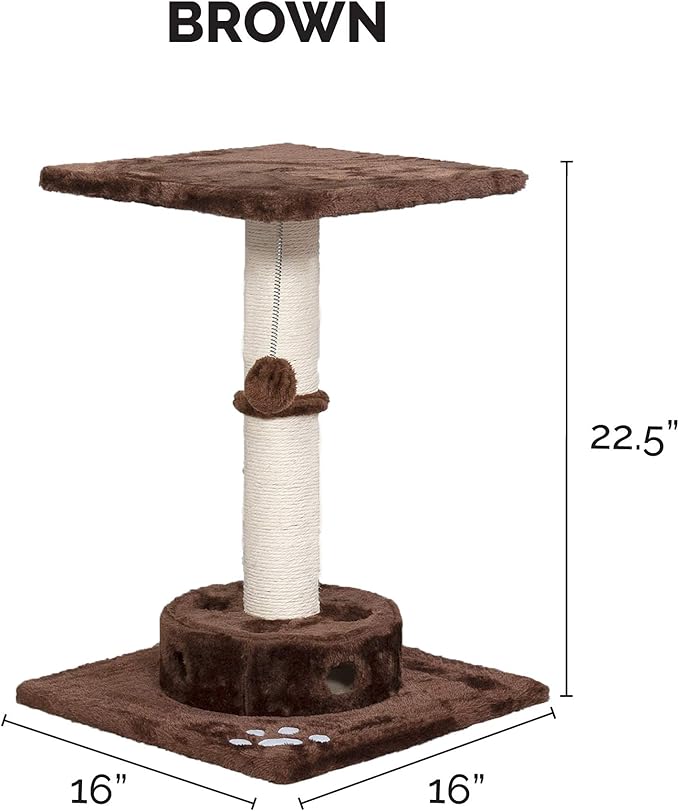 Furhaven 22.5" Tall Cat Tree for Indoor Cats, Ft. Sisal Scratching Post, Plush Ball Toy, & Busy Box Toy - Tiger Tough Scratching Post Interactive Playground - Brown, One Size-Mewly Pet
