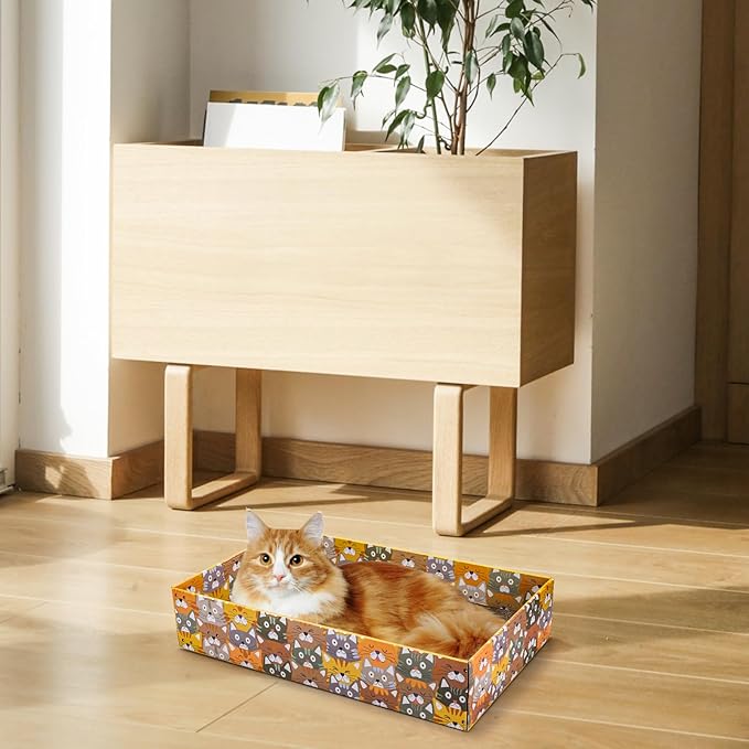 Set of 2 Cardboard Cat Scratchers, 6 Pcs Corrugated Cat Scratch Pad with 2 Boxes, Cute Reversible Kitty Sofa Bed, Refillable Wave Shaped Lounge, Interactive Kitten Toy for Indoor Cats-Mewly Pet