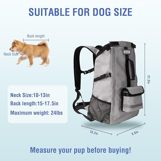 Dog Backpack for Small & Medium Dogs - Adjustable Pet Carrier for Travel & Hiking, Hands-Free Puppy Backpack with Storage Pockets, Breathable Mesh, Reflective Strips & Non-Slip Handle-Mewly Pet