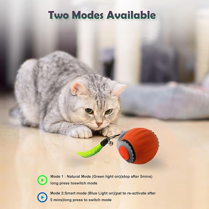 Smart Speedy 3.0 Interactive Cat Ball with Auto Obstacle Avoidance - Indoor Kitten Toy for Mental Stimulation & Playtime Fun ，2025 Edition (Orange)-Mewly Pet