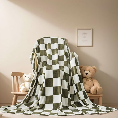 Checkered Throw Blanket,Premium Lightweight Anti-Static 50x60 Inches Travel Size Sage Green Throw Blankets for Couch, Sofa, Chair, Bed, Camping, Picnic,Sage Green