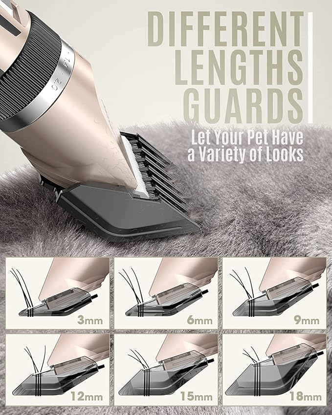 oneisall Dog Clipper Low Noise, Dog Grooming Kit with Rechargeable, Dog Shaver Cordless Electric Quiet Hair Clipper Set for Dog Cats Pets（Gold）-Mewly Pet