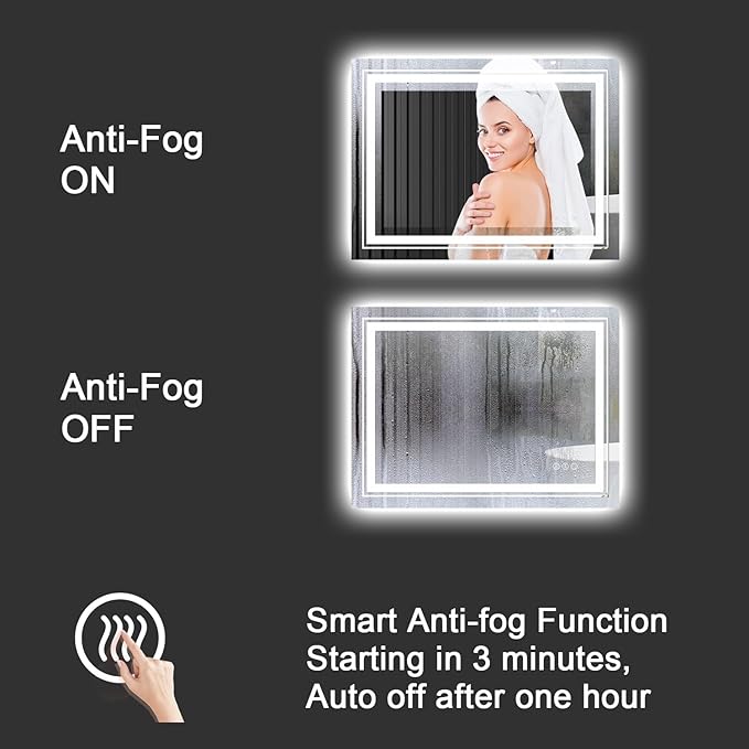 LED Bathroom Mirror, 32"X32" with Front and Backlit, Anti-Fog, Bathroom Vanity Mirror for Wall, Memory Function, Stepless Dimmable, Tempered Glass (Horizontal/Vertical)