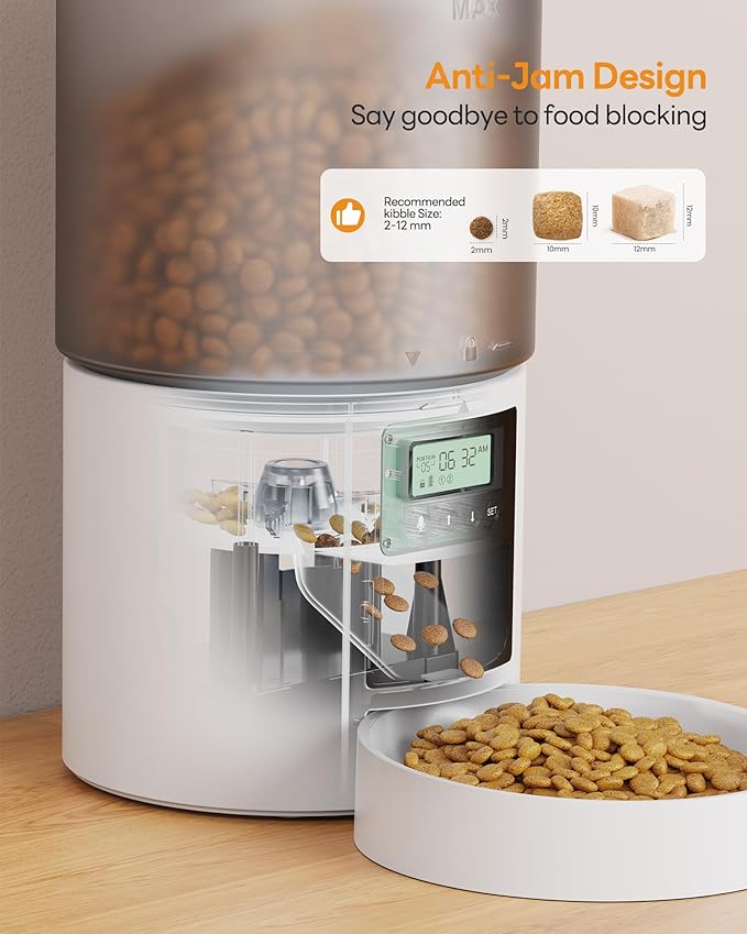 Automatic Cat Feeder Food Dispenser: 6L Timed Small Dog Dry Food Dispenser with 10s Voice - Distributeur Nourriture Chat Hund Programmable - Auto Pet Feeder with 1-6 Meals White-Mewly Pet