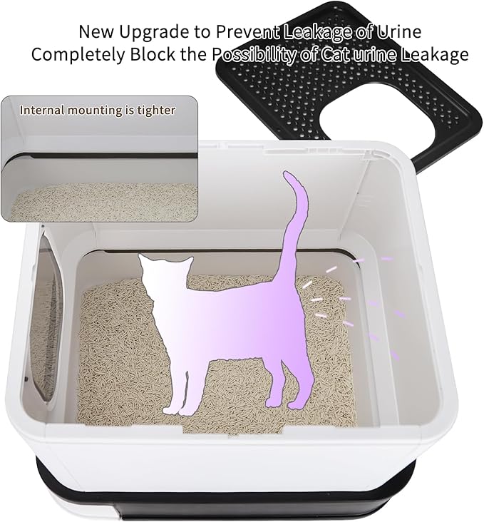 RIZZARI Large Enclosed Cat Litter Box : Covered Leak-Proof Reduces Odor - for Indoor Use Cat Owners (Black)-Mewly Pet