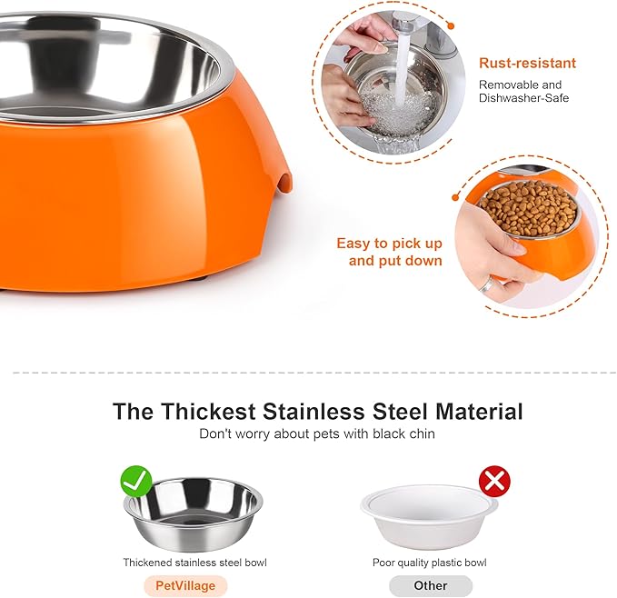 Elevated Dog Bowls Set - Non-Slip Raised Pet Feeder with Medium (10 oz) & Large (20 oz) Stainless Steel Bowls - Includes Durable Resin Stand for Puppies, Adult Dogs & Cats - Orange-Mewly Pet