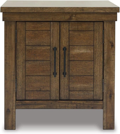 Signature Design by Ashley Moriville Rustic Farmhouse End Table with Dual Cabinet Doors, Brown