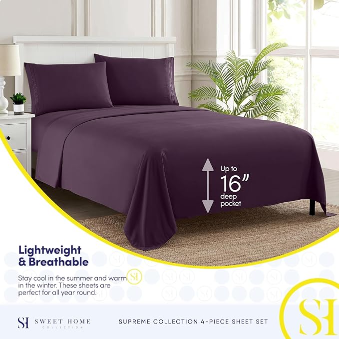 California King Sheet Sets - Breathable Luxury Sheets with Full Elastic & Secure Corner Straps Built In - 1800 Supreme Collection Cal King Deep Pocket Bedding Set, Sheet Set, California King, Purple