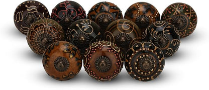 Dresser Knobs for Cabinets and Drawers Assorted, Dusty Ceramic Knob & Pull Handle for Kitchen Brown Cupboard Wardrobe Decorative Furniture Knobs - Pack of 6 (Dark Brown)