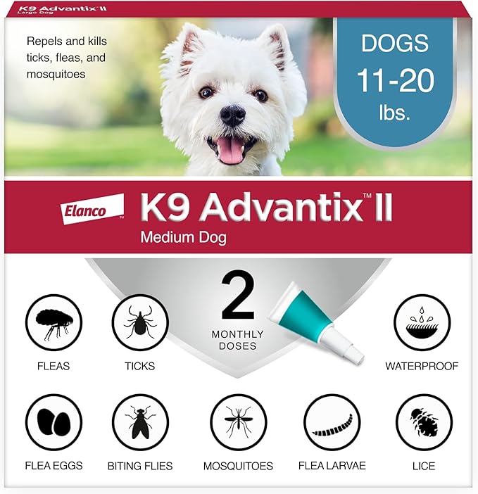 K9 Advantix II Medium Dog Vet-Recommended Flea, Tick & Mosquito Treatment & Prevention | Dogs 11-20 lbs. | 2-Mo Supply-Mewly Pet