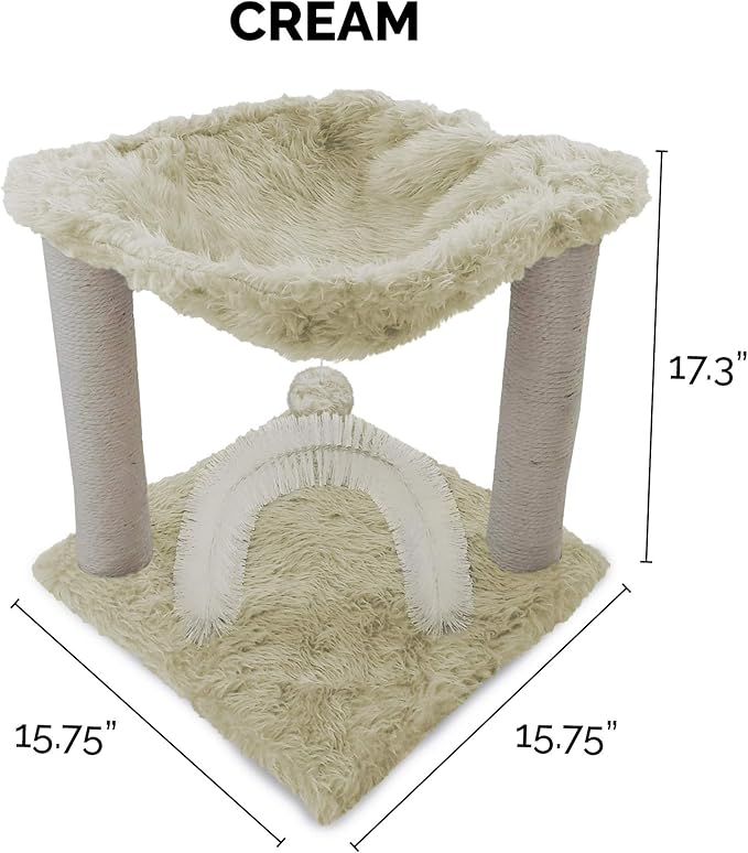 Furhaven 15.75" Tall Playground for Indoor Cats, Ft. Sisal Scratching Posts, Self-Grooming Brush, & Toy - Tiger Tough Hammock Interactive Playground - Cream, One Size-Mewly Pet