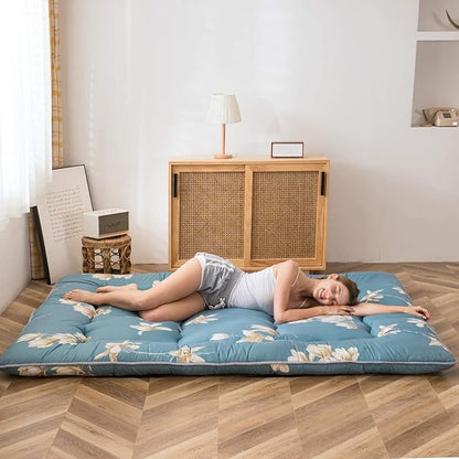 MAXYOYO Floral Printed Rustic Japanese Style Futon Foldable Roll Up Bed Camping Floor Mattress for Adults Floor Lounger Bed Couches and Sofas, Full