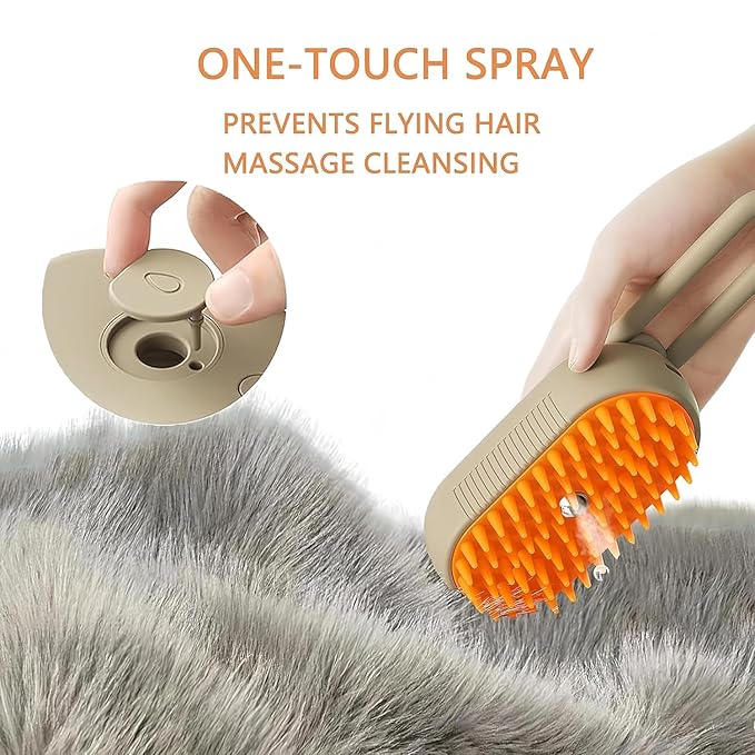 4 in 1 Cat Steam Brush,cat brushes for indoor cats,Rechargeable Steam Cat with Steam,Anti-Static Steam Pet Brushes for Dogs Cats(Khaki)-Mewly Pet