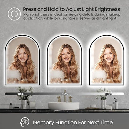 20x30 Inch Arch LED Bathroom Mirror, Black Lighted Bathroom Mirrors Wall Mounted, Vanity Mirror with Anti-Fog, Memory Function, 3 Color Temperature, Dimmable Led Mirror for Bathroom