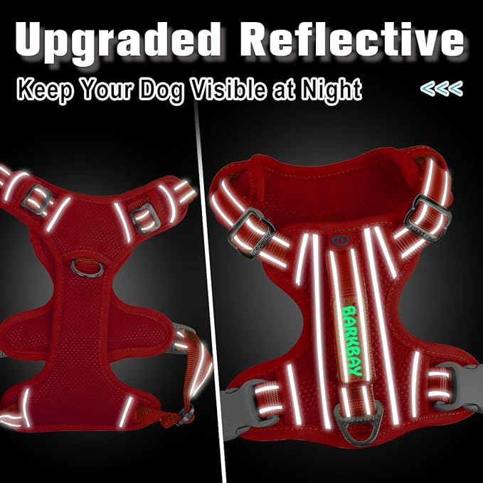 BARKBAY Dog Harness No Pull with ID Tag Pocket - Heavy Duty, Reflective, Easy Control for Large Dogs(Red,L)-Mewly Pet