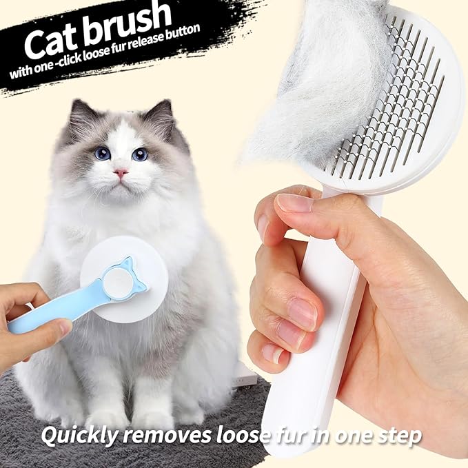 2PCS Pet Grooming Kit, Cat Brushes & Cat Nail Clipper, Cat Grooming Brush for Sedding and Grooming Fur（Blue）-Mewly Pet