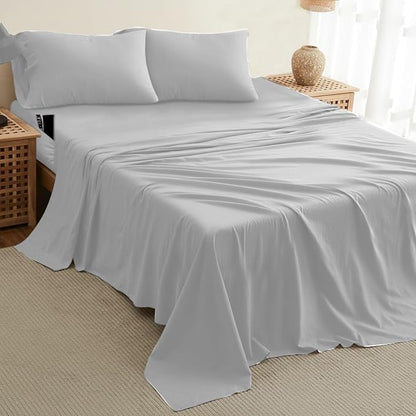 DREAMCARE Full Size Sheets - Cooling Bed Sheets - 4pcs Set - up to 15" Deep Pocket Full Sheet Set - Sheets Full Size Bed - Soft & Long Lasting 100% Fine Brushed Polyester with Side Pocket - LightGray