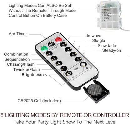 Bright Zeal 66 Ft 200 LED 8 Mode Multi Colored Christmas Fairy Lights Battery Operated with Remote Control Christmas Lights Outdoor Multicolor Waterproof -Twinkle LED String Lights Colorful