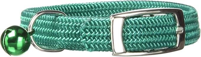Kool Kat Elastic Cat Safety Collar with Bell, Green, 8"-Mewly Pet