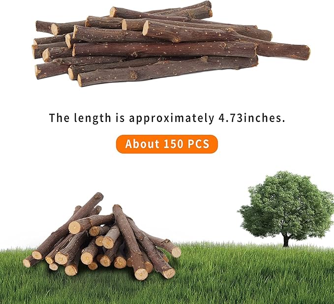 600g Apple Sticks Molar Wood Treats, Rabbit Toys Chinchilla Guinea Pig Bunny Toys Wood Chews Sticks for Teeth Rabbit Food Guinea Pig Hamster Gerbil Chews Small Animals Snacks(150 Pcs)-Mewly Pet